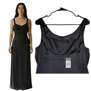 BCBGMAXAZRIA Dress Women 8 Black Poly Satin Gown Maxi Gala Formal Evening NEW